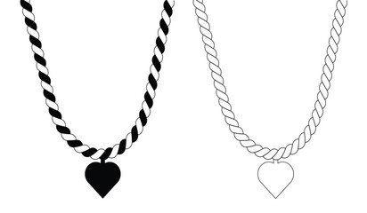 Black and white heart shaped pendants on twisted rope necklaces on transparent background vector © Provir