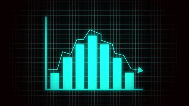 Financial growth bar graph animation teal blue chart upward trend modern business data. Upward trending bar graph animation teal blue neon financial success technology business.