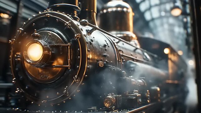 Vintage steam locomotive in a historic train station