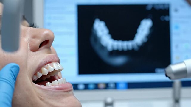 Close-Up Of Modern Dental Examination Using Intraoral Camera For Advanced Oral Health Assessment In Clinical Setting