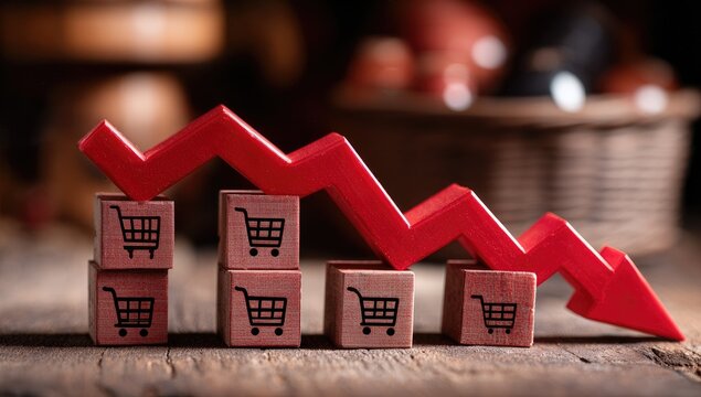 Red Arrow Graph Showing Decline Over Shopping Cart Blocks.