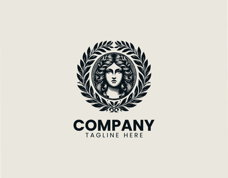 Classical goddess portrait with laurel leaves vector illustration on white background