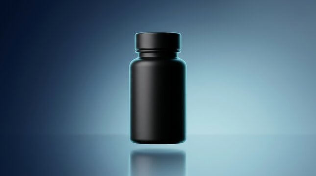 Light sensitive medicine blackout bottle 3D render, opaque pharmaceutical UV protection container design, GMP compliant drug storage packaging, light blocking vial system