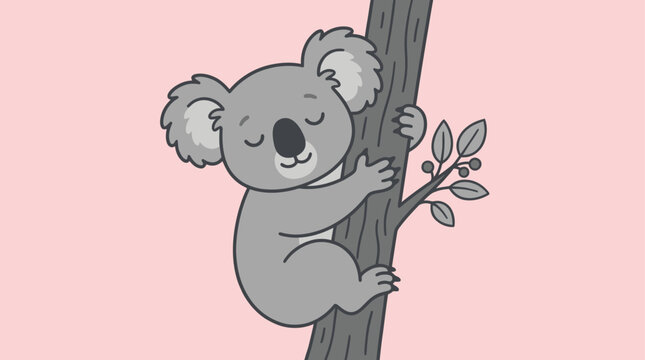 Cute Koala Climbing Tree Vector Illustration