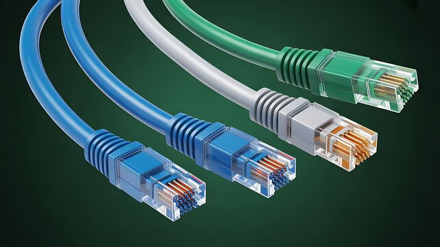 Colorful ethernet network cables isolated on dark background with technology concept