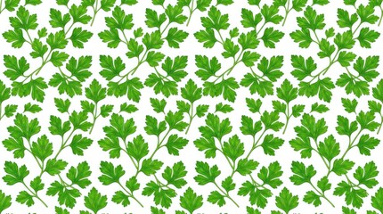 Fototapeta premium Vibrant Green Parsley Leaf Pattern Repeating on White Background
