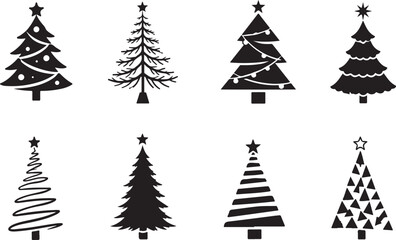 Obraz premium Christmas tree silhouette icon set festive pine holiday symbols collection with black winter decorative graphics
