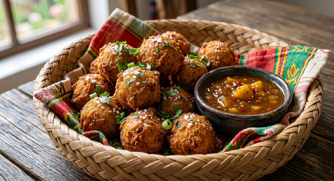 Guyanese Pholourie, Golden Fried Split Pea Appetizer with Mango Chutney 8K