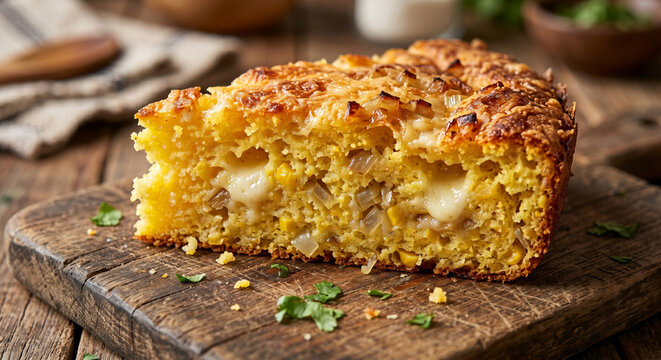 Sopa Paraguaya Savory Corn Cake with Cheese 8K Realistic Food Detail