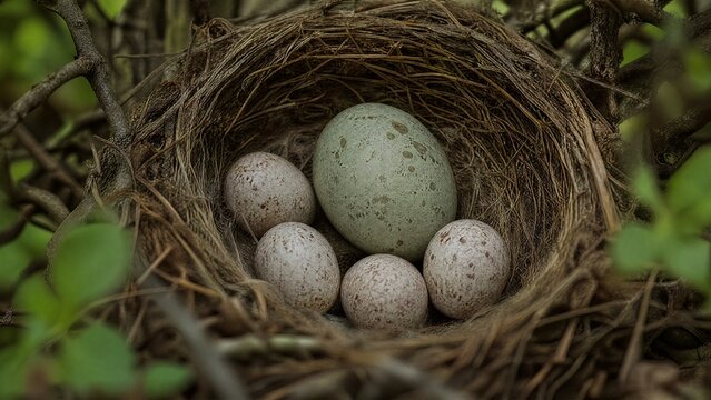 differently. Single cuckoo egg lying in a nest belonging to a smaller bird. wildlife magazines, conservation campaigns, designed for eco-tourism storytelling.