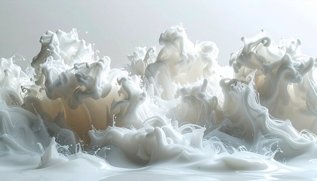 Viscous Ink Clouds Blooming in Milk-White Liquid Abstract Art