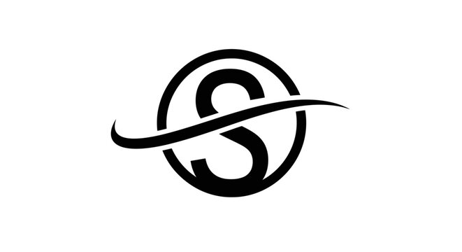 Black letter S monogram logo with swoosh inside circle