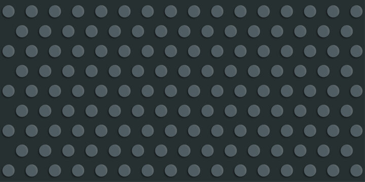 Dark metallic dot texture and rubber mat seamless pattern background. Vector illustration of black industrial non-slip floor plate with circular stud texture for modern tech backdrop.