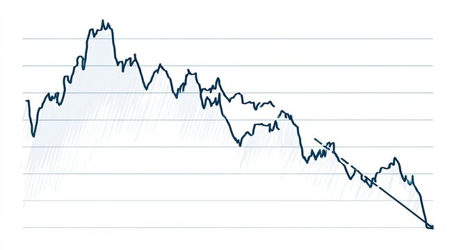 A dark blue line graph charts a downward trend, indicating decline