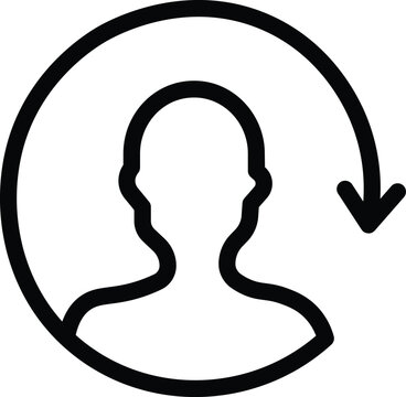 Black and white silhouette of a person&rsquo;s head with a circular arrow pointing downward profile