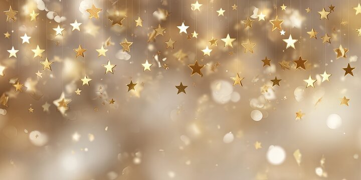 Golden stars sparkle and shimmer in a soft, bokeh-filled background
