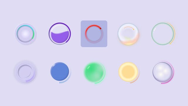 Software ecosystem circular loading state animation set with glassmorphism. Animated progress indicators and AI voice assistant pack for light theme. Modern UI HD video with alpha channel