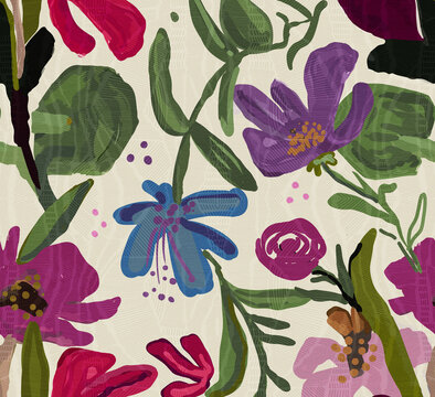 Abstract Expressionist Gouache Floral Seamless Pattern