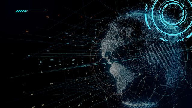 Digital globe with data network connections and hud interface elements