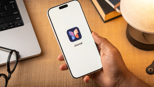 Apple Journal app logo is displayed on a smartphone screen in Bangalore, India, on May 15, 2026
