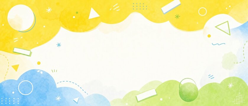 Abstract watercolor background with colorful geometric shapes and copy space for web design. banner format