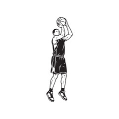 Obraz premium Basketball Player Hitting a Jump Shot, Vintage Linocut Sports Illustration