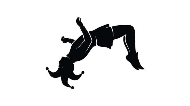 Dynamic black silhouette of gymnast performing handstand on with athletic action concept isolated on white background