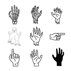 Fototapeta premium Set of halloween themed hand gestures and ghost character illustrations