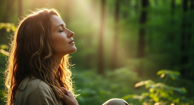Woman Relaxing In Forest.