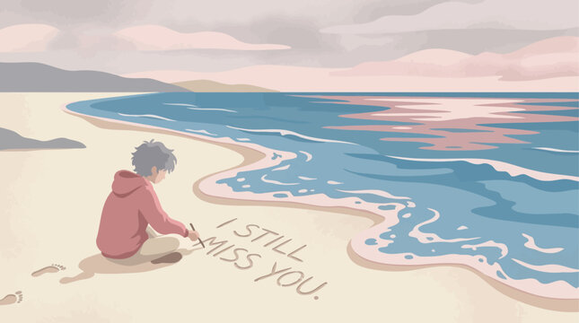 Peaceful Beach Coastline Sunset Landscape Illustration