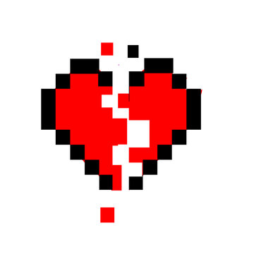 Retro Pixel Broken Heart Icon 8-bit vector graphic design