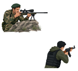 Fototapeta premium Vsai two soldiers aiming rifles during a military operation