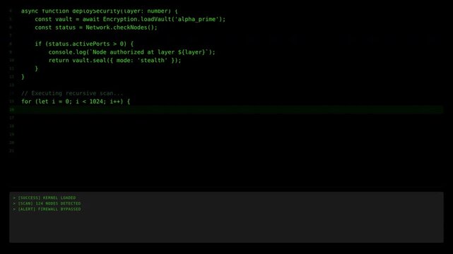 Modern Green Coding Interface Motion on Black Background