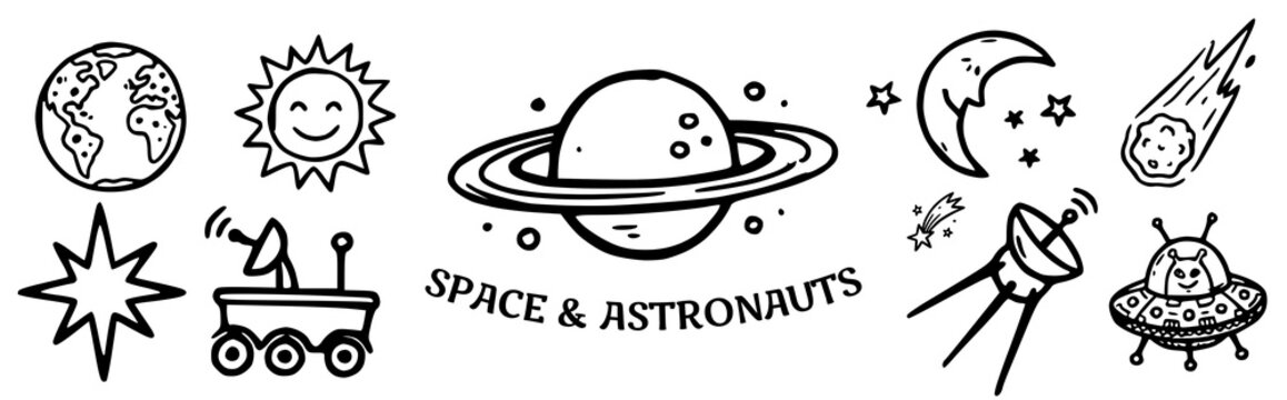 Space and astronauts Doodle Vector Illustration