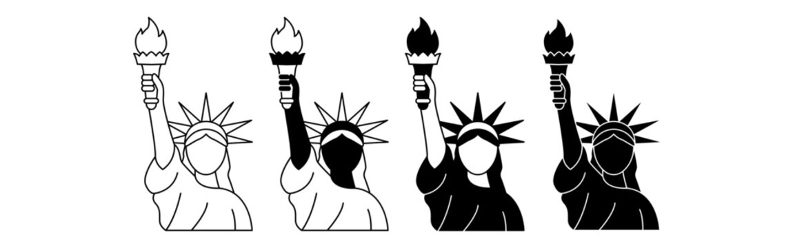 Liberty Statue with Raised Torch and Crown in Four Monochrome Variations
