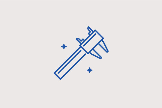 A vernier caliper measuring tool line icon for precision mechanical engineering and accurate spare part diagnostics. Vector illustration for metalworking workshop sites and quality control system pane