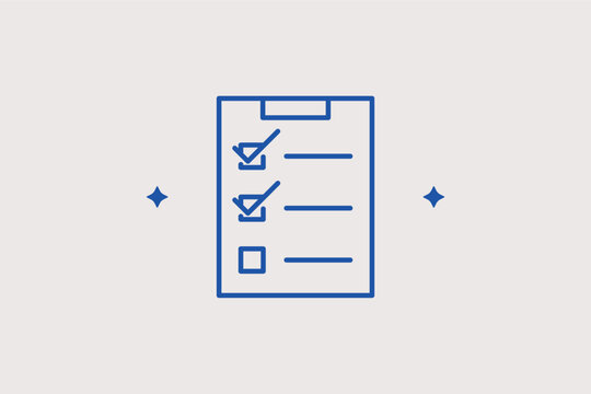 A maintenance checklist clipboard line icon for vehicle multi-point inspection procedures and repair completion receipts. Vector illustration for auto workshop management software and service evaluati