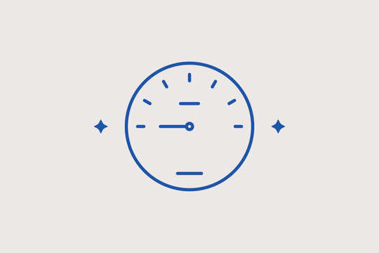 A car dashboard tachometer gauge line icon for engine RPM diagnostics and efficient driving indicators. Vector illustration for tuning dashboard interfaces and driving school simulator software.