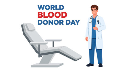 World Blood Donor Day: A medical professional stands beside a blood donation chair, illustrating the importance of giving blood on World Blood Donor Day. © Nirob