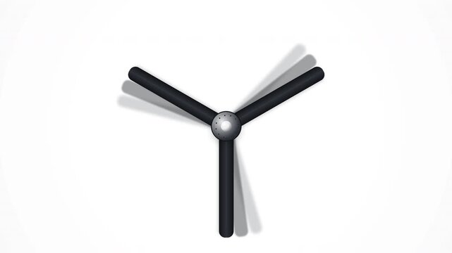 A minimalist wall clock with black hands and a small central ball, showing motion blur indicating the movement of the second hand