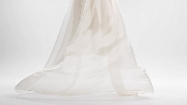 The video showcases a delicate fabric, likely a sheer curtain or piece of cloth, being lifted or moved in slow motion