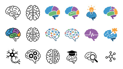 Fototapeta premium Neuroscience Brain Icons and Technology Illustration Set