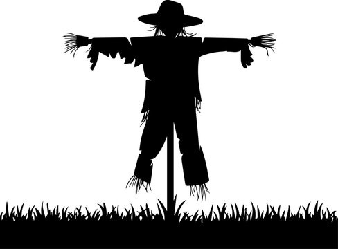 Black Scarecrow Silhouette Standing in a Field Vector Illustration