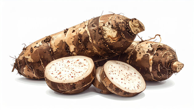 Taro roots isolated on white background