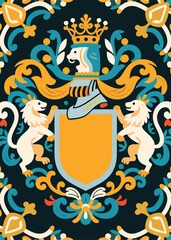 Fototapeta premium Shield Lion King Heraldry Ornament Pattern Background Illustration Creative Design Template 