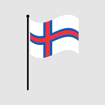Isolated flag of Faroe Islands vector illustration. Fluttering Faroe Islands flag. Faroe Islands flagpole flag.