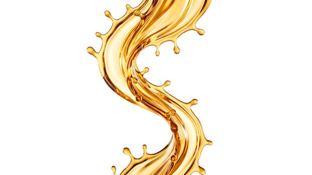Gold liquid splash in s-shape form isolated on black background