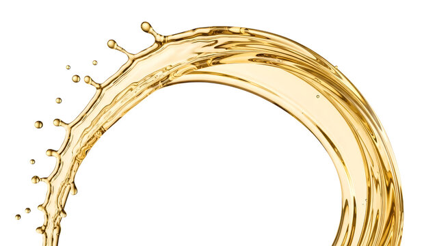 Gold oil splash in circular motion isolated on black background