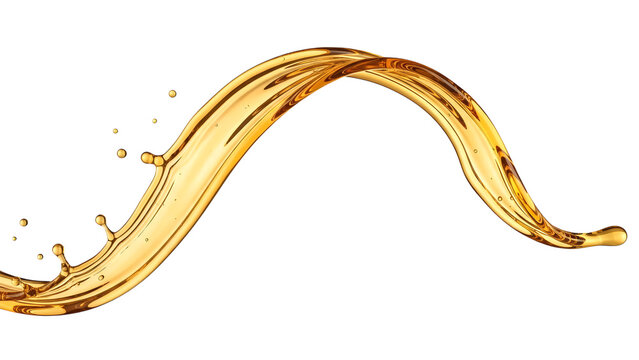 Golden oil splash wave isolated on black background for liquid design