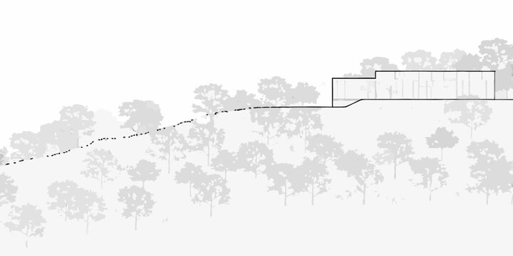 Architectural rendering of hillside building integrated with landscape